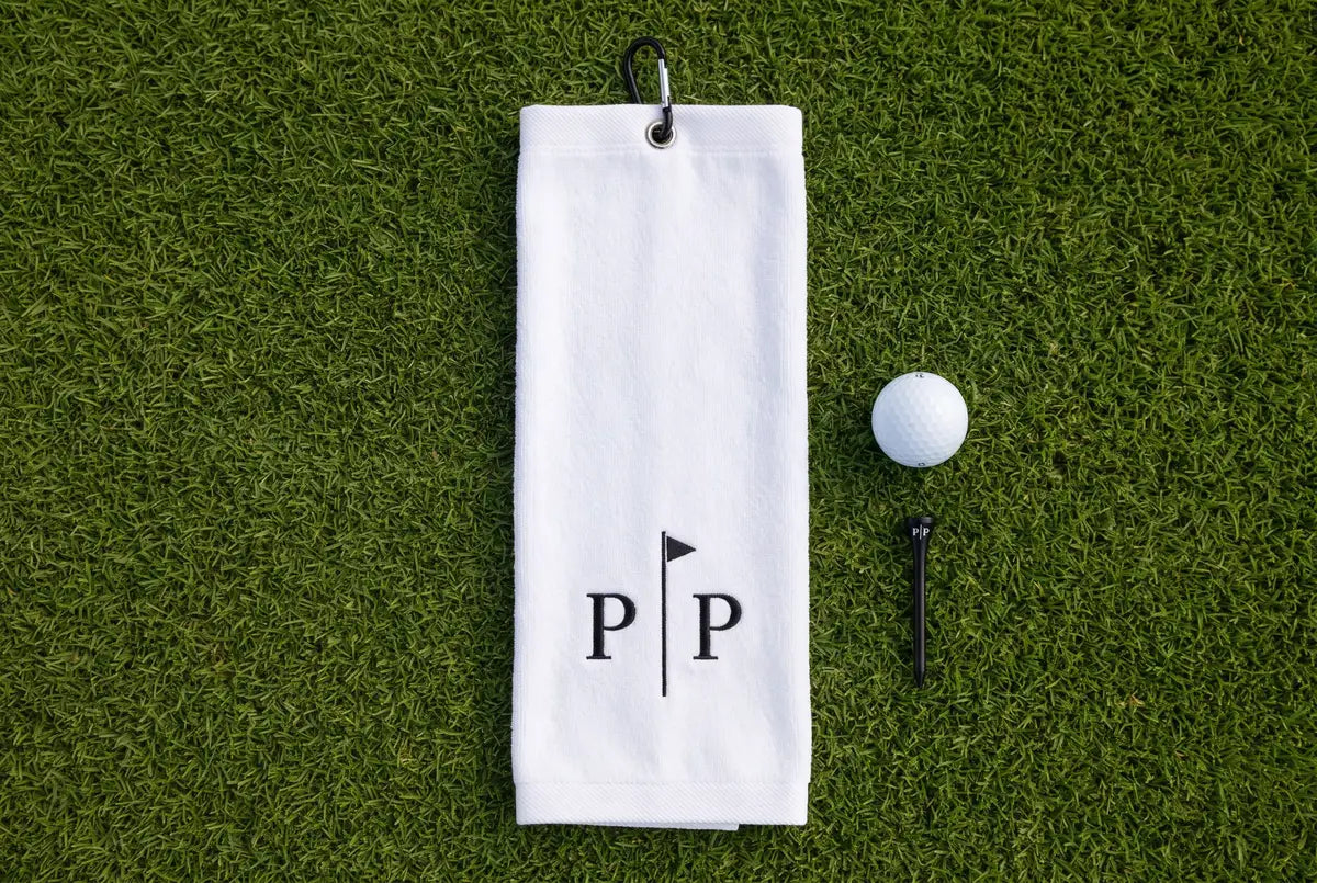 The Par & Principle Golf Towel, white cotton with P|P monogram